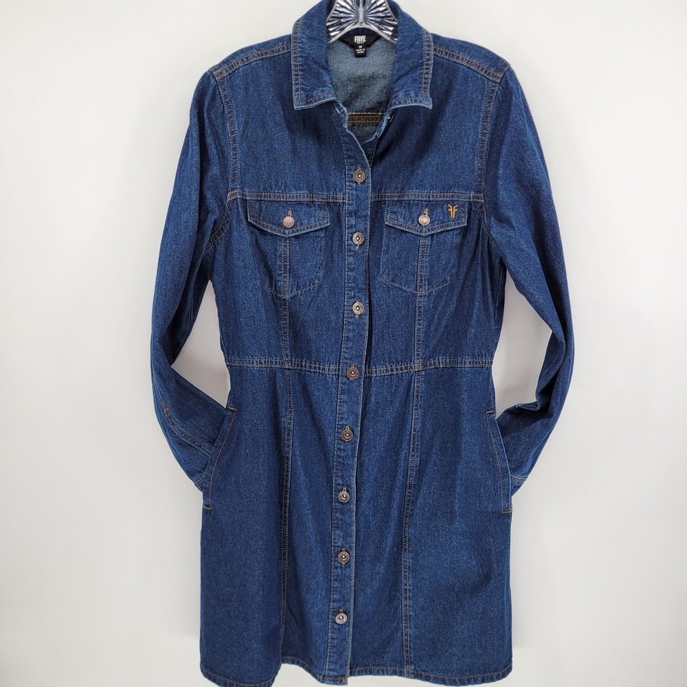 NEW Frye Womens Denim Shirt Dress Medium Wash Cotton Button Front Midi Dress M